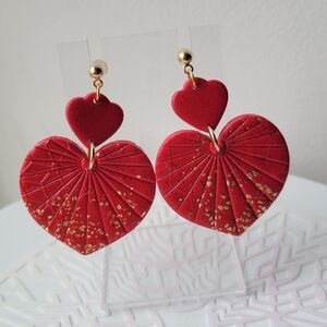 Chic Red Heart Earrings with Gold Accents